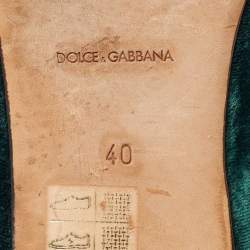 Pre Owned Dolce & Gabbana Green Velvet Crystal Velvet Smoking Slippers Size 40