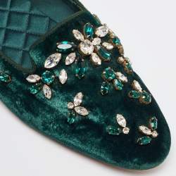 Pre Owned Dolce & Gabbana Green Velvet Crystal Velvet Smoking Slippers Size 40