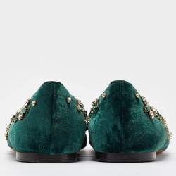 Pre Owned Dolce & Gabbana Green Velvet Crystal Velvet Smoking Slippers Size 40