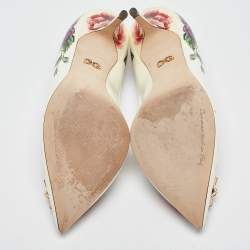 Pre Owned Dolce & Gabbana White Floral Print Leather Crystal Embellished Pumps Size 39.5