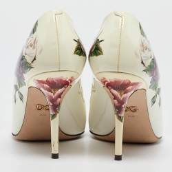 Pre Owned Dolce & Gabbana White Floral Print Leather Crystal Embellished Pumps Size 39.5