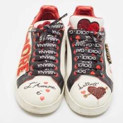 Pre Owned Dolce & Gabbana Multicolor Leather Amore Heart Embroidered Low Top Sneakers Size 37