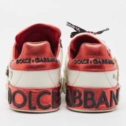Pre Owned Dolce & Gabbana Multicolor Leather Amore Heart Embroidered Low Top Sneakers Size 37