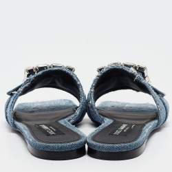 Pre Owned Dolce & Gabbana Blue Denim Embellished Patchwork Flat Slides Size 40
