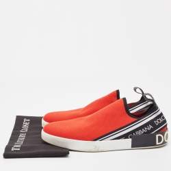 Pre Owned Dolce & Gabbana Red/Black Knit Fabric Portofino Slip On Sneakers Size 44