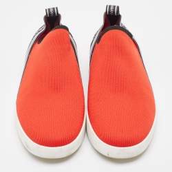 Pre Owned Dolce & Gabbana Red/Black Knit Fabric Portofino Slip On Sneakers Size 44