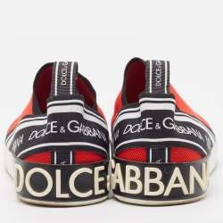 Pre Owned Dolce & Gabbana Red/Black Knit Fabric Portofino Slip On Sneakers Size 44