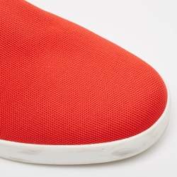 Pre Owned Dolce & Gabbana Red/Black Knit Fabric Portofino Slip On Sneakers Size 44