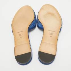 Pre Owned Dolce & Gabbana Blue Lace Sofia Crystal Embellished Slide Flats Size 37