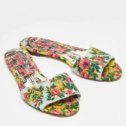 Pre Owned Dolce & Gabbana Tricolor Floral Print Canvas Flat Slide Size 41