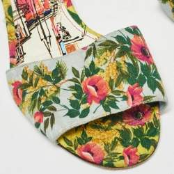 Pre Owned Dolce & Gabbana Tricolor Floral Print Canvas Flat Slide Size 41