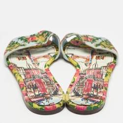 Pre Owned Dolce & Gabbana Tricolor Floral Print Canvas Flat Slide Size 41