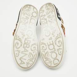 Pre Owned Dolce & Gabbana White Leather Portofino Embellished Low Top Sneakers Size 35