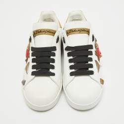 Pre Owned Dolce & Gabbana White Leather Portofino Embellished Low Top Sneakers Size 35