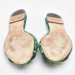Pre Owned Dolce & Gabbana Green/White Floral Print Fabric Bianca Flat Slides Size 39.5