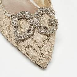 Pre Owned Dolce & Gabbana Beige Lace DG Amore Crystal Embellished Pointed Toe Pumps Size 36