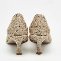 Pre Owned Dolce & Gabbana Beige Lace DG Amore Crystal Embellished Pointed Toe Pumps Size 36