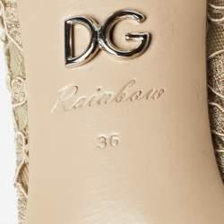 Pre Owned Dolce & Gabbana Beige Lace DG Amore Crystal Embellished Pointed Toe Pumps Size 36