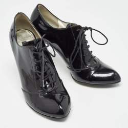 Pre Owned Dolce & Gabbana Black Patent Leather Lace Up Ankle Boots Size 38