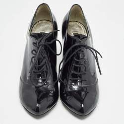 Pre Owned Dolce & Gabbana Black Patent Leather Lace Up Ankle Boots Size 38