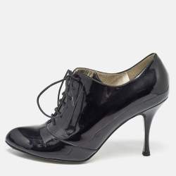 Pre Owned Dolce & Gabbana Black Patent Leather Lace Up Ankle Boots Size 38