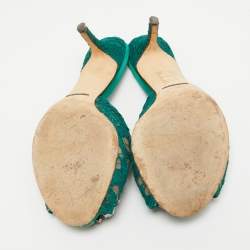 Pre Owned Dolce & Gabbana Green Lace Crystal Embellished Sandals Size 36