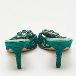 Pre Owned Dolce & Gabbana Green Lace Crystal Embellished Sandals Size 36