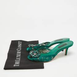 Pre Owned Dolce & Gabbana Green Lace Crystal Embellished Sandals Size 36
