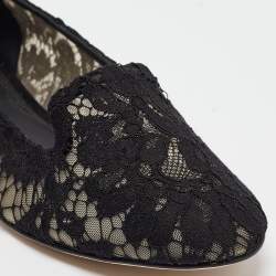 Pre Owned Dolce & Gabbana Black Lace Smoking Slippers Size 38