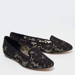 Pre Owned Dolce & Gabbana Black Lace Smoking Slippers Size 38