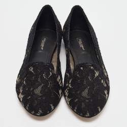 Pre Owned Dolce & Gabbana Black Lace Smoking Slippers Size 38