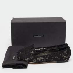 Pre Owned Dolce & Gabbana Black Lace Smoking Slippers Size 38
