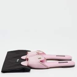 Pre Owned Dolce & Gabbana Pink Lizard Embossed Leather Flat Slides Size 37.5    