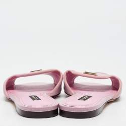 Pre Owned Dolce & Gabbana Pink Lizard Embossed Leather Flat Slides Size 37.5    