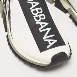 Pre Owned Dolce & Gabbana White/Black Knit Fabric Sorrento Slip On Sneakers Size 40