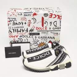 Pre Owned Dolce & Gabbana White/Black Knit Fabric Sorrento Slip On Sneakers Size 40