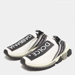 Pre Owned Dolce & Gabbana White/Black Knit Fabric Sorrento Slip On Sneakers Size 40