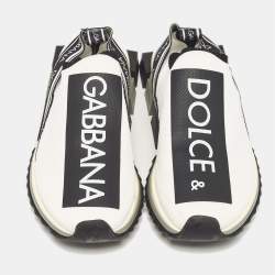 Pre Owned Dolce & Gabbana White/Black Knit Fabric Sorrento Slip On Sneakers Size 40