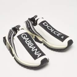 Pre Owned Dolce & Gabbana White/Black Knit Fabric Sorrento Slip On Sneakers Size 40