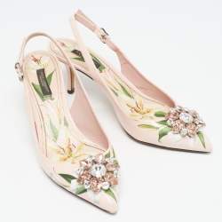 Pre Owned Dolce & Gabbana Pink Patent Crystal Embellished Slingback Pumps Size 39.5