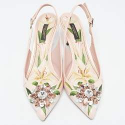 Pre Owned Dolce & Gabbana Pink Patent Crystal Embellished Slingback Pumps Size 39.5