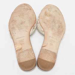 Pre Owned Dolce & Gabbana Light Grey Lace Bianca Flat Slides Size 35.5