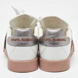 Pre Owned Dolce & Gabbana White Leather Love Applique Portofino Low Top Sneakers Size 38
