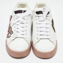 Pre Owned Dolce & Gabbana White Leather Love Applique Portofino Low Top Sneakers Size 38