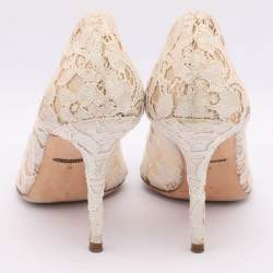 Pre Owned Dolce & Gabbana Off White Lace Bellucci Embellished Pointed Toe Pumps Size 39