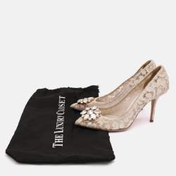 Pre Owned Dolce & Gabbana Off White Lace Bellucci Embellished Pointed Toe Pumps Size 39