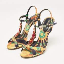 مملوكة مسبقًا Dolce & Gabbana Multicolor Canvas Crystal Embellished Ankle Strap Sandals Size 39