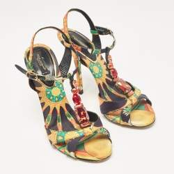 مملوكة مسبقًا Dolce & Gabbana Multicolor Canvas Crystal Embellished Ankle Strap Sandals Size 39