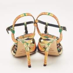 مملوكة مسبقًا Dolce & Gabbana Multicolor Canvas Crystal Embellished Ankle Strap Sandals Size 39