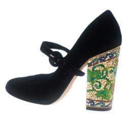 Dolce & Gabbana Black Velvet Embellished Heel Mary Jane Pumps Size 39
